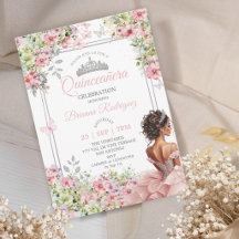 Quinceañera Mariposa Floral Rosa y Verde