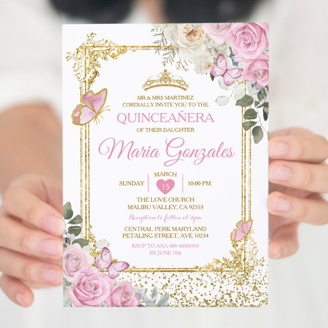 Invitación Quinceañera Mariposa Mexicana Rosa y Oro (Subido por el creador)