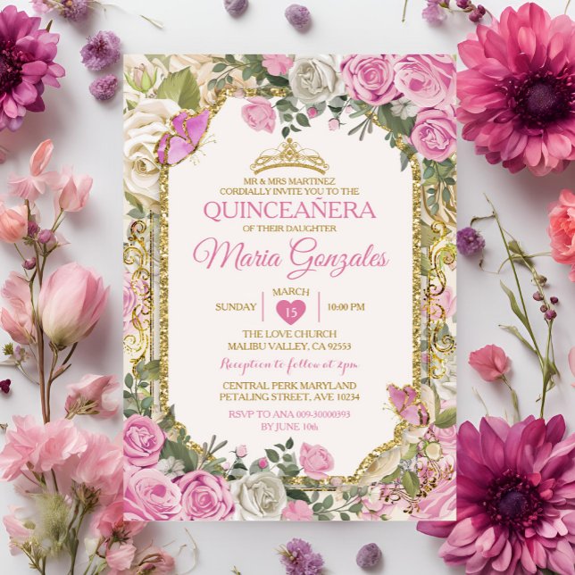 Invitación Quinceañera Mariposa Mexicana Rosa y Oro (Subido por el creador)