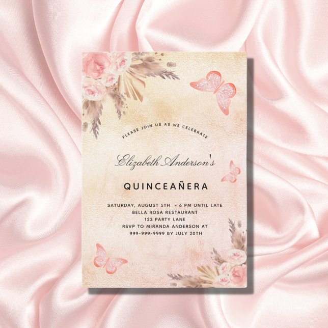 Invitación Quinceanera mariposa pampas pampa rubia (Subido por el creador)