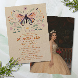 Invitación Quinceañera Mariposa Púrpura Rosa Flora Floral