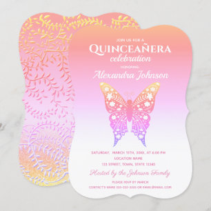 Invitación Quinceañera Mariposa Rosa Cumpleaños 15