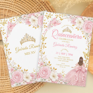Invitación Quinceañera Mariposas Doradas Rosa Rubor