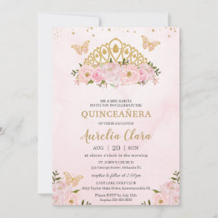 Invitación Quinceañera Mariposas Florales Rosa