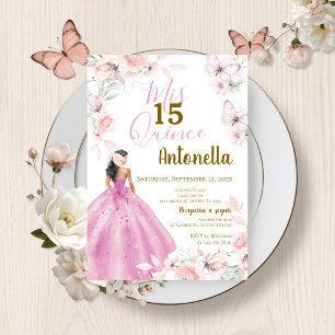Invitación Quinceañera Mariposas Florales Rosadas