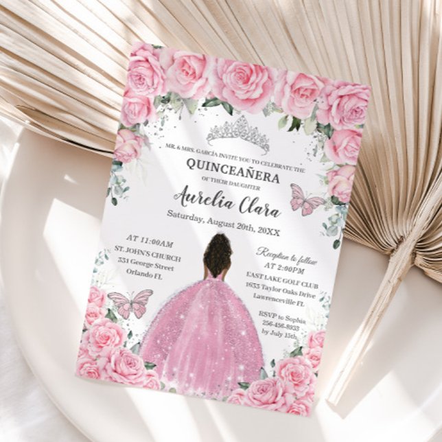 Invitación Quinceañera Mariposas Florales Rosadas Princesa Ma (Subido por el creador)