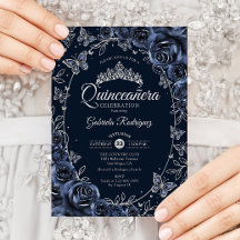 Quinceañera Mariposas Plateadas de Navy Rosas