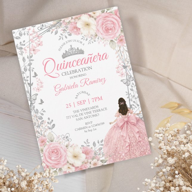 Invitación Quinceañera Mariposas Plateadas Rosa Rubor (Subido por el creador)