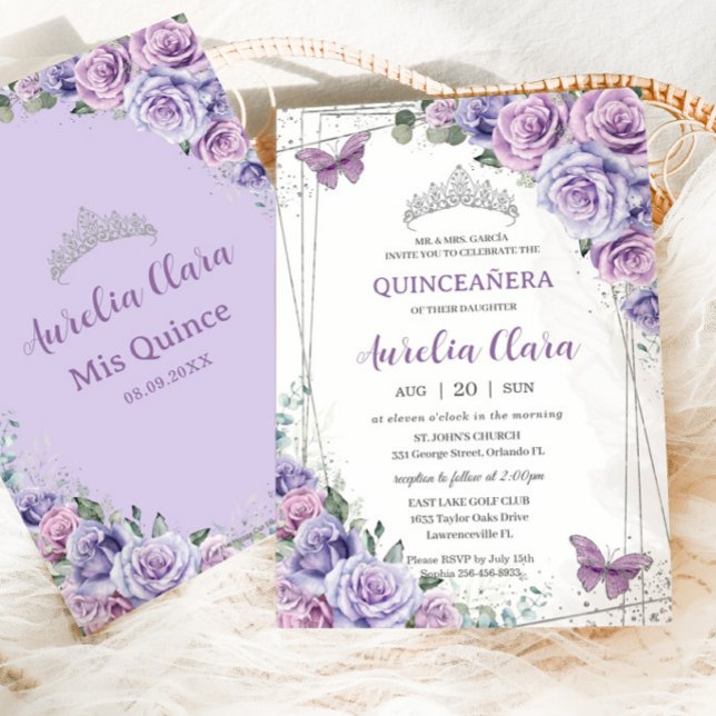 Invitación Quinceañera Mariposas Purple Floral Cumpleaños (Subido por el creador)