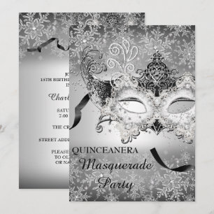 Invitación Quinceañera Máscara de copo de nieve con brillo pl