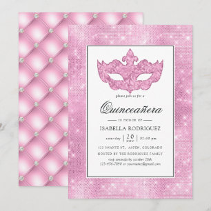 Invitación Quinceañera Máscara de Pink Vintage