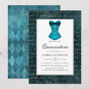Invitación Quinceañera Máscara de Turquesa Verde Antiguo