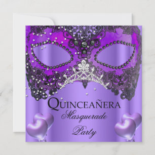 Invitación Quinceañera Mascarada 15 Máscara Purpura Cumpleaño