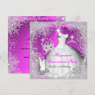 Invitación Quinceañera Mascarada Copos de Nieve Rosa Blanco
