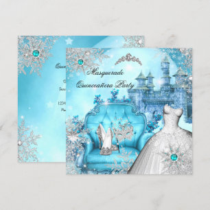 Invitación Quinceañera Mascarada Mágica Princesa Azul Turques