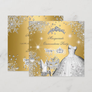 Invitación Quinceañera Mascarada Mágica Princesa Dorada