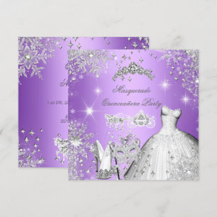 Invitación Quinceañera Mascarada Mágica Princesa Púrpura