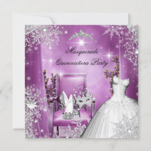 Invitación Quinceañera Mascarada Mágica Princesa Rosa