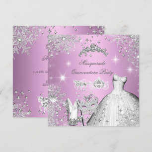 Invitación Quinceañera Mascarada Mágica Princesa Rosa
