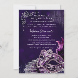 Invitación Quinceañera Mascarada Morado Plata Elegante -> Qui