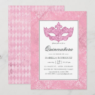 Invitación Quinceañera Mascarada Rosa Vintage