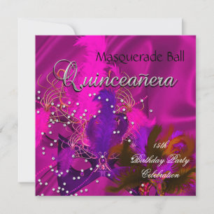 Invitación Quinceañera Máscaras de Purpura y Rosa para 15 año