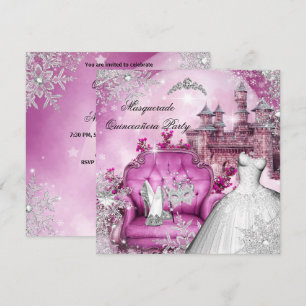 Invitación Quinceanera Masquerade Magia Princesa Rosa