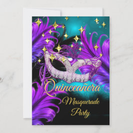 Invitación Quinceanera Masquerade máscara Verde azulada Púrpu