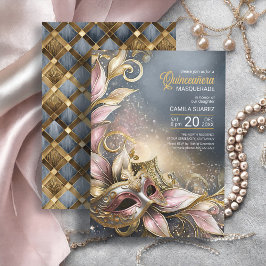 Invitación Quinceanera Masquerade Rosa Gold ID1031