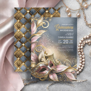 Invitación Quinceanera Masquerade Rosa Gold ID1031