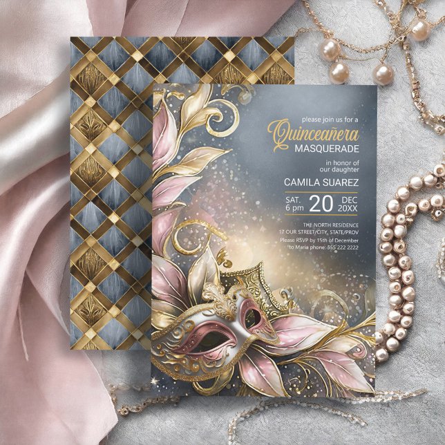 Invitación Quinceanera Masquerade Rosa Gold ID1031 (Subido por el creador)