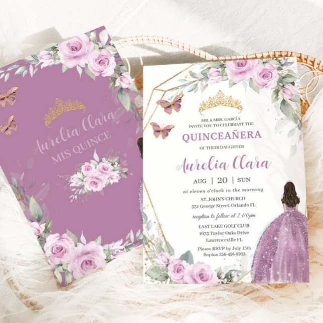 Invitación Quinceañera Mauve Mariposa Floral Princesa Vestido (Subido por el creador)