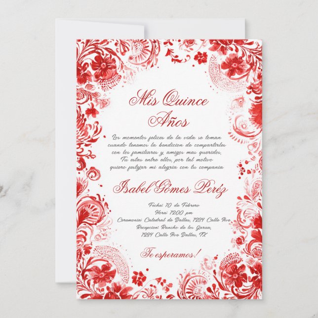 Invitación Quinceañera mexicana (Anverso)