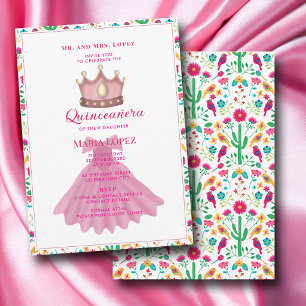 Invitación Quinceañera Mexicana Cumpleaños 15 Princesa Rosa