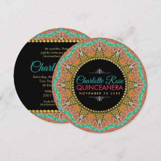 Invitación Quinceanera mexicana perlas de oro cumpleaños de g