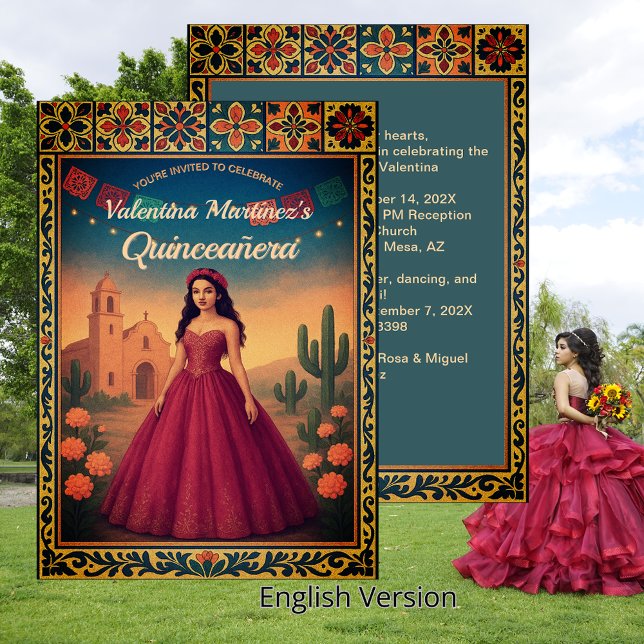Invitación Quinceañera mexicana vintage 15º cumpleaños (Vintage Mexican Quinceañera 15th Birthday Invitation)