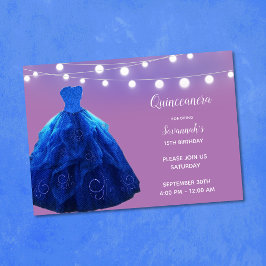 Invitación Quinceañera Mezclilla Azul Lila Luces de Cadena