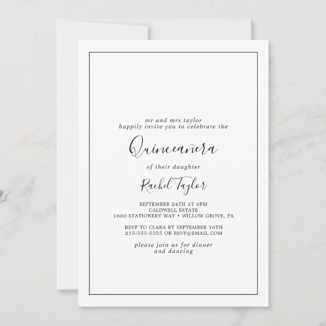 Invitación Quinceañera minimalista (Anverso)