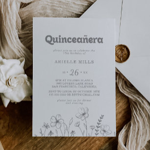 Invitación Quinceañera Minimalista Silvestre Gris Atenuado