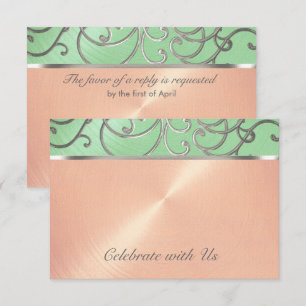 Invitación Quinceanera Mint Green Peach Silver Swirree