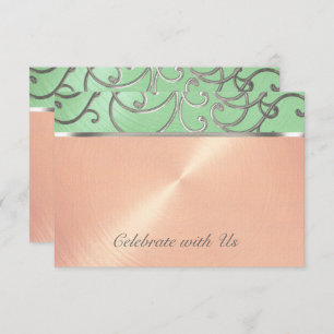 Invitación Quinceanera Mint Green Peach Silver Swirree