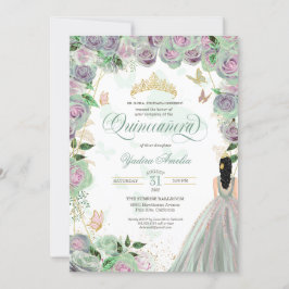 Invitación Quinceanera Mint Green Rosas Elegantes Mariposa