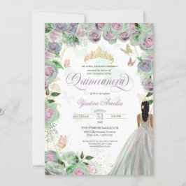 Invitación Quinceanera Mint Green Rosas Elegantes Mariposa