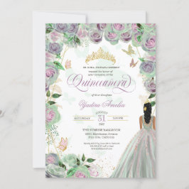 Invitación Quinceanera Mint Green Rosas Elegantes Mariposas