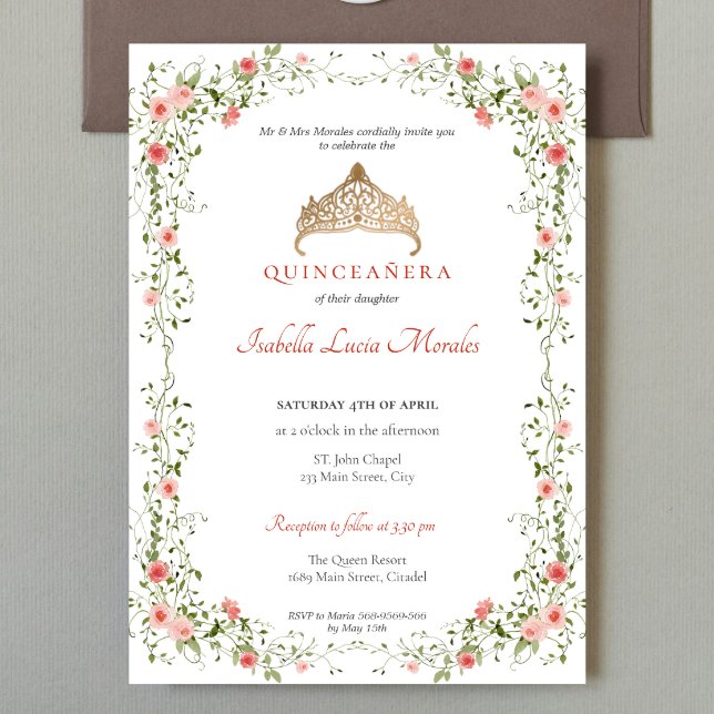 Invitación Quinceañera mis membrias Tiara Floral (Subido por el creador)