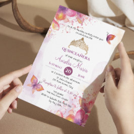 Invitación Quinceañera mis membrillos Tiara Butterflies