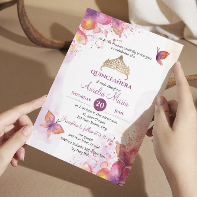 Invitación Quinceañera mis membrillos Tiara Butterflies (Subido por el creador)