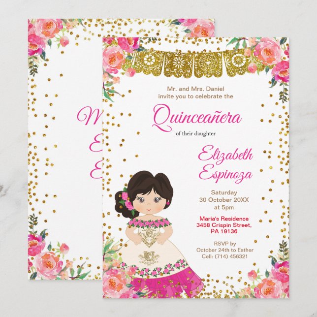 Invitación Quinceanera Mis Quince (Anverso / Reverso)