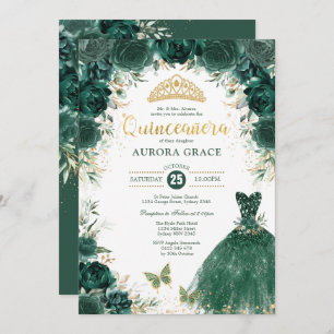 Invitación Quinceañera Mis Quince 15 Anos de oro verde esmera