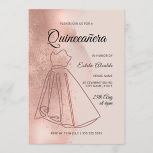 Invitación Quinceanera Mis Quince Dusty Rosa Gold Elegante